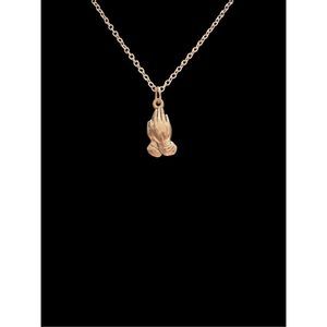 Praying Hands Silver Colored Necklace 18in